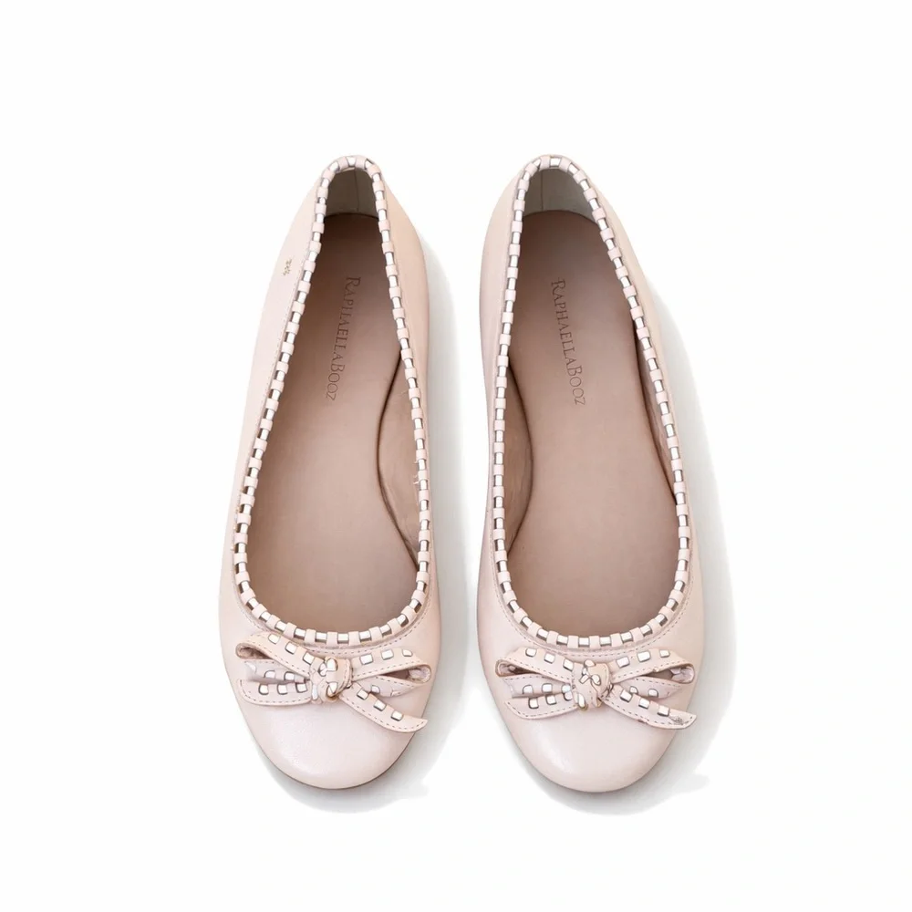 NWOT Raphaella Booz Blush Pink Leather Ballet Flats Bow Stud Trim BR 37/US 8 - Picture 7 of 10